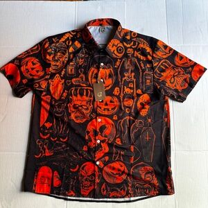 Hardaddy Men's Halloween Button Down Shirt Size L Skull JOL Witch